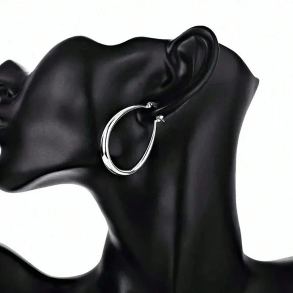 SILVER 925 41 mm Drop Shape Hoop Earrings - Picture 2 of 4
